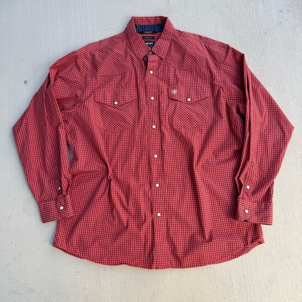 Ariat Relentless Trevor Brazile Men's XL Western Pearl Snap Stretch Shirt Red